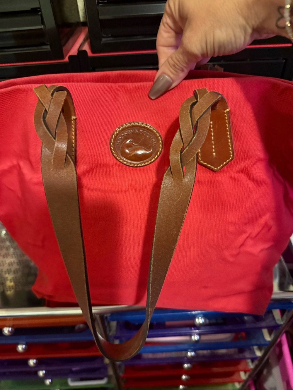 Dooney & Bourke Red Tote with Brown Leather Handles